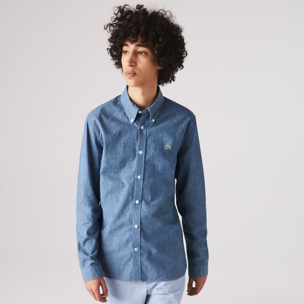 Lacoste Slim Fit Cotton Chambray Shirt Pánské - Šortky Blankyt | CZ-CEBply